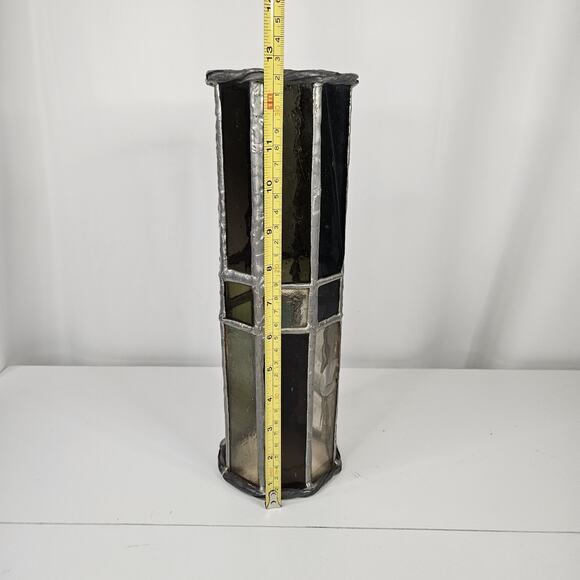 Vintage Hand Crafted Beautiful Stained Glass Pillar Candle Holder 12.5" - Picture 8 of 8